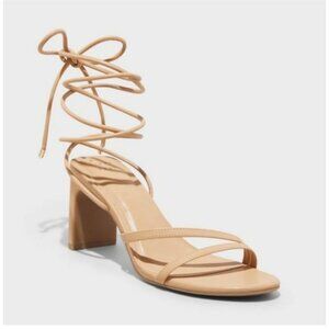 A New Day Nude Tie Up Heels Block Heel Strappy Sandals Women's Shoes